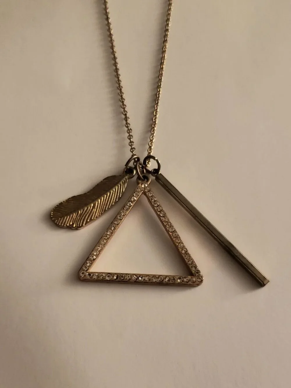 Triple Charm Triangle Feather Wand Symbol Costume Necklace Witchy